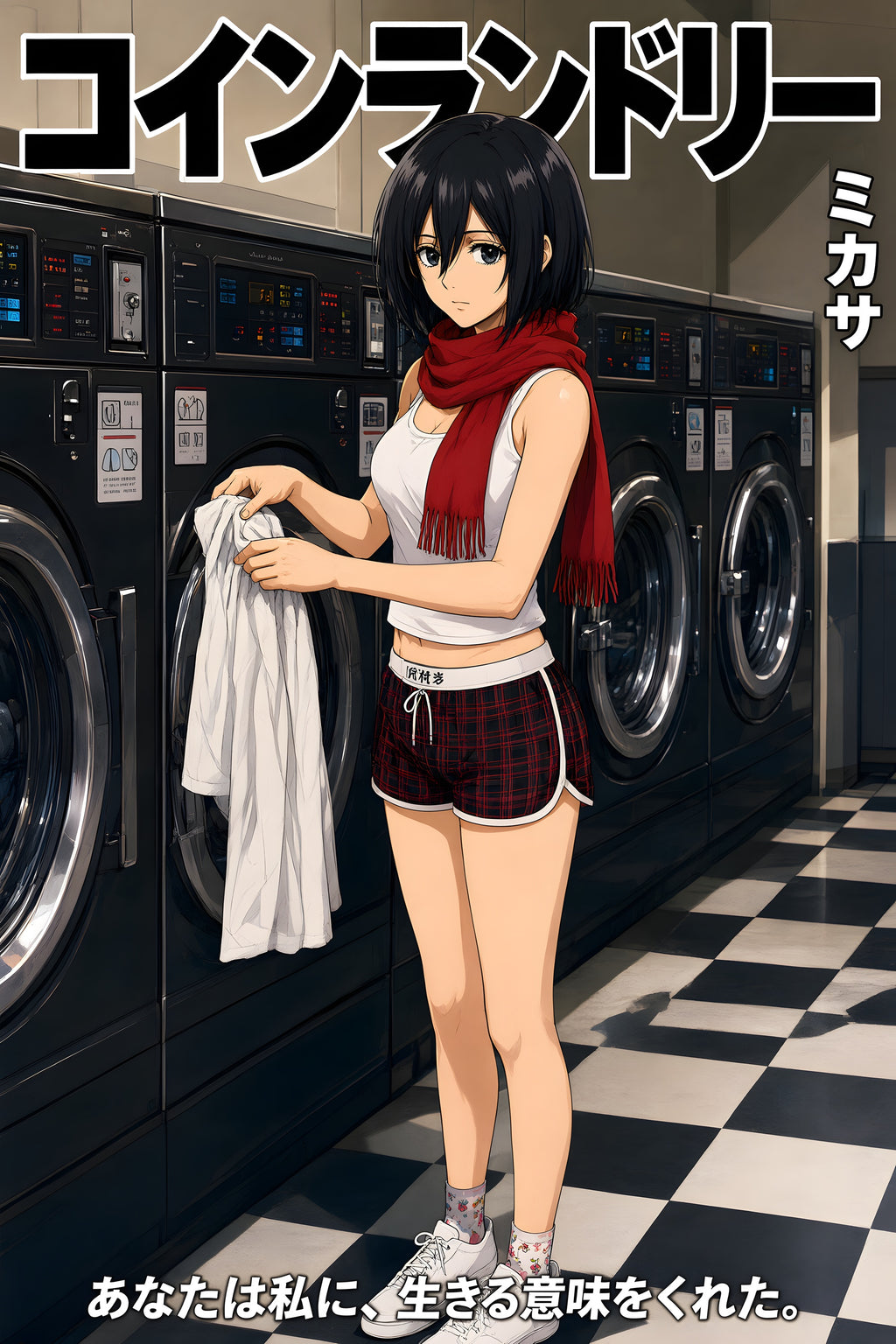 Attack on Titan Mikasa Laundromat Anime Poster — raw