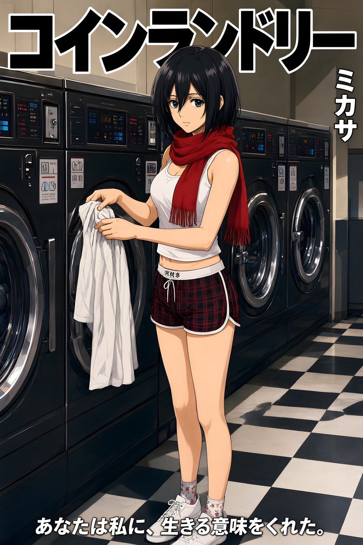 Attack on Titan Mikasa Laundromat Anime Poster — raw