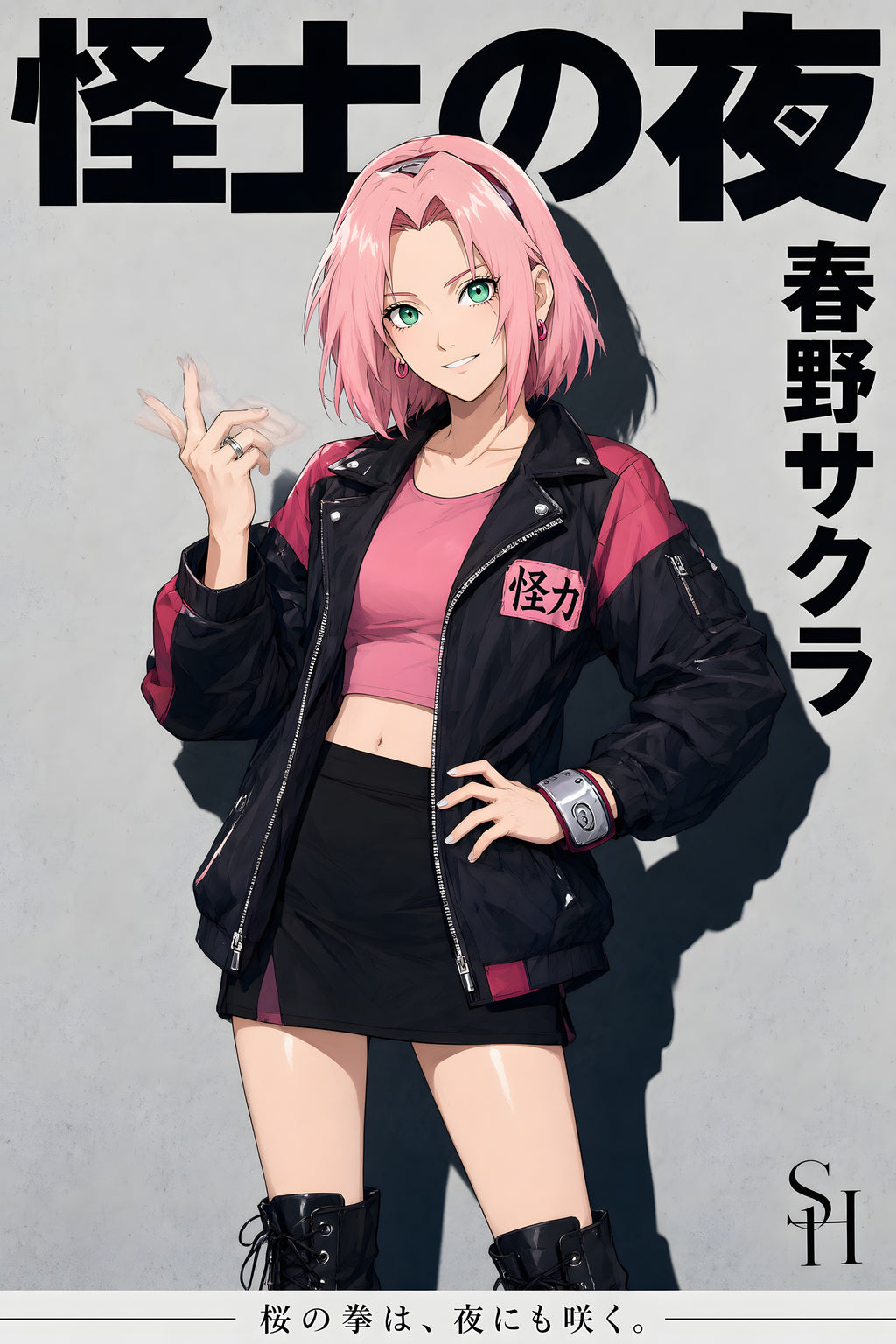 Naruto Sakura Pink Black Street Jacket Anime Poster — raw