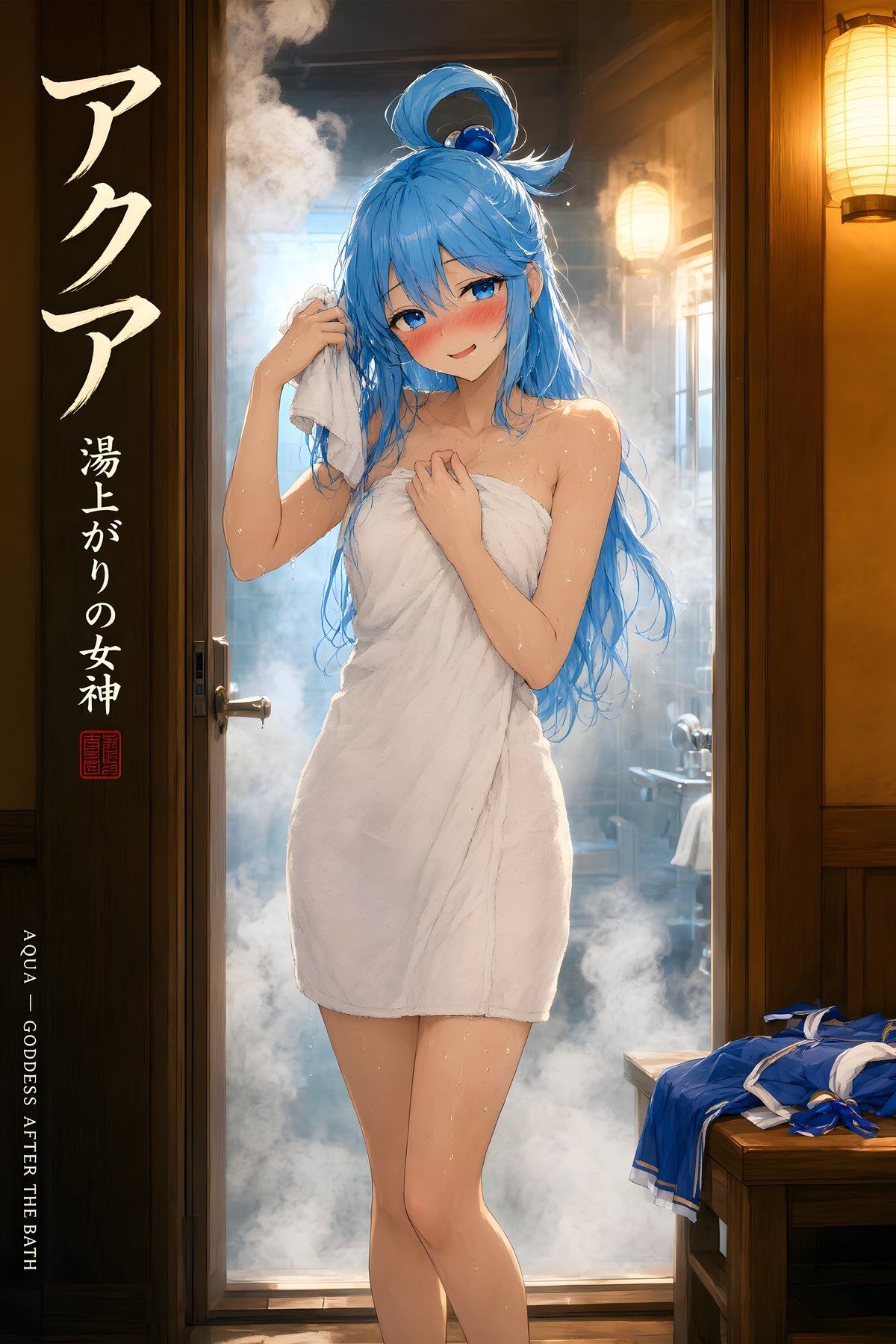 KonoSuba Aqua Steamy Bath Towel Anime Poster — raw
