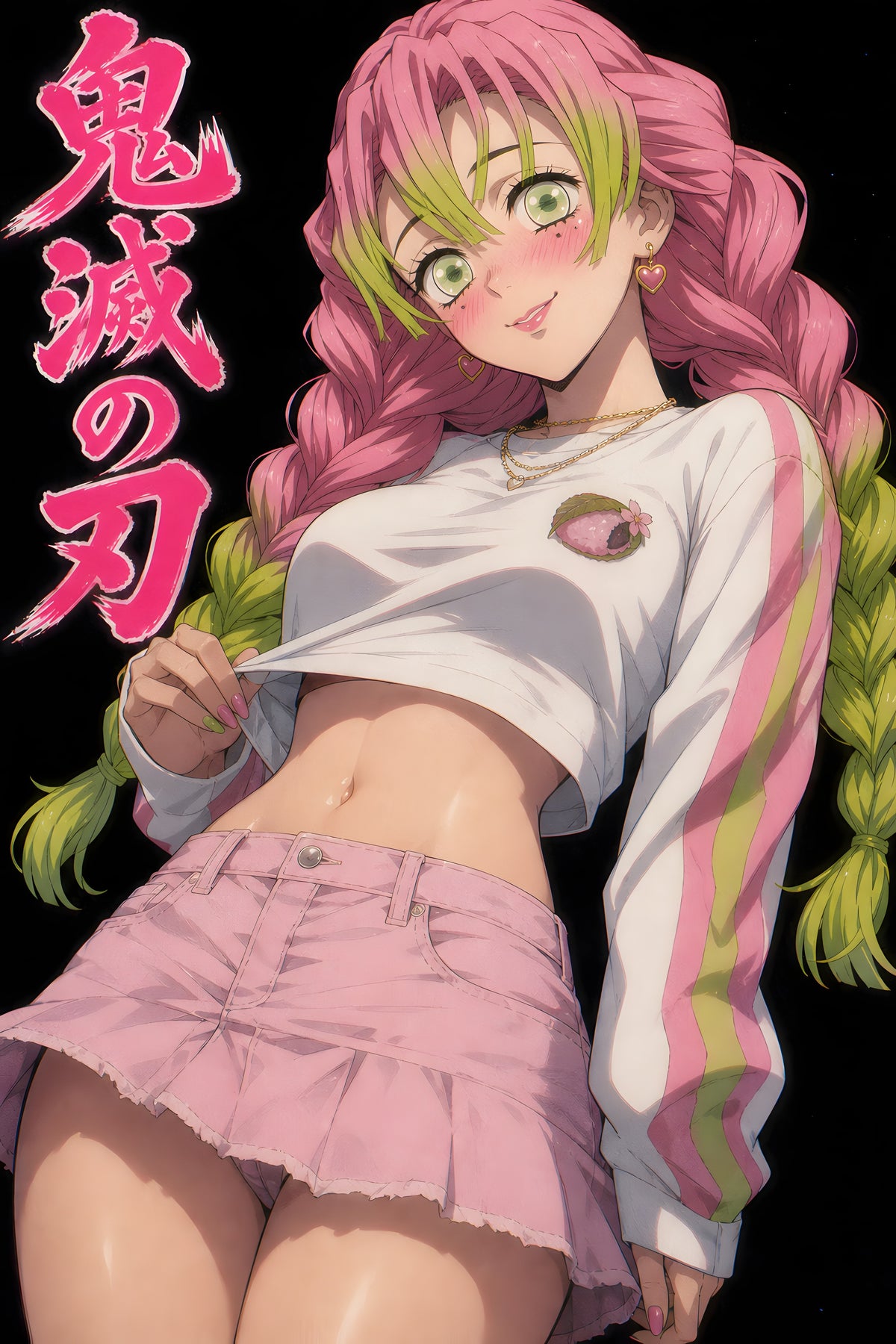 Demon Slayer Mitsuri Pink Skirt Flash Portrait Anime Poster — raw