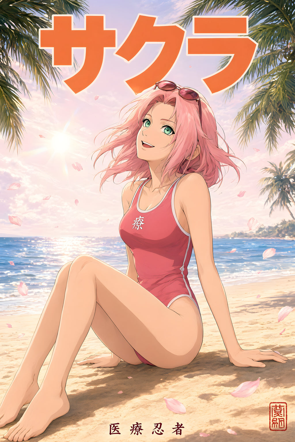 Naruto Sakura Tropical Beach Anime Poster — raw
