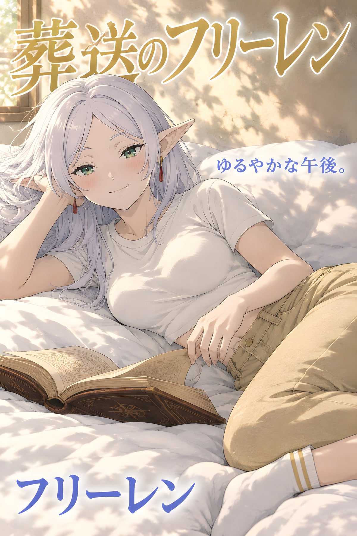 Frieren Sunlit Afternoon Reading Anime Poster — raw