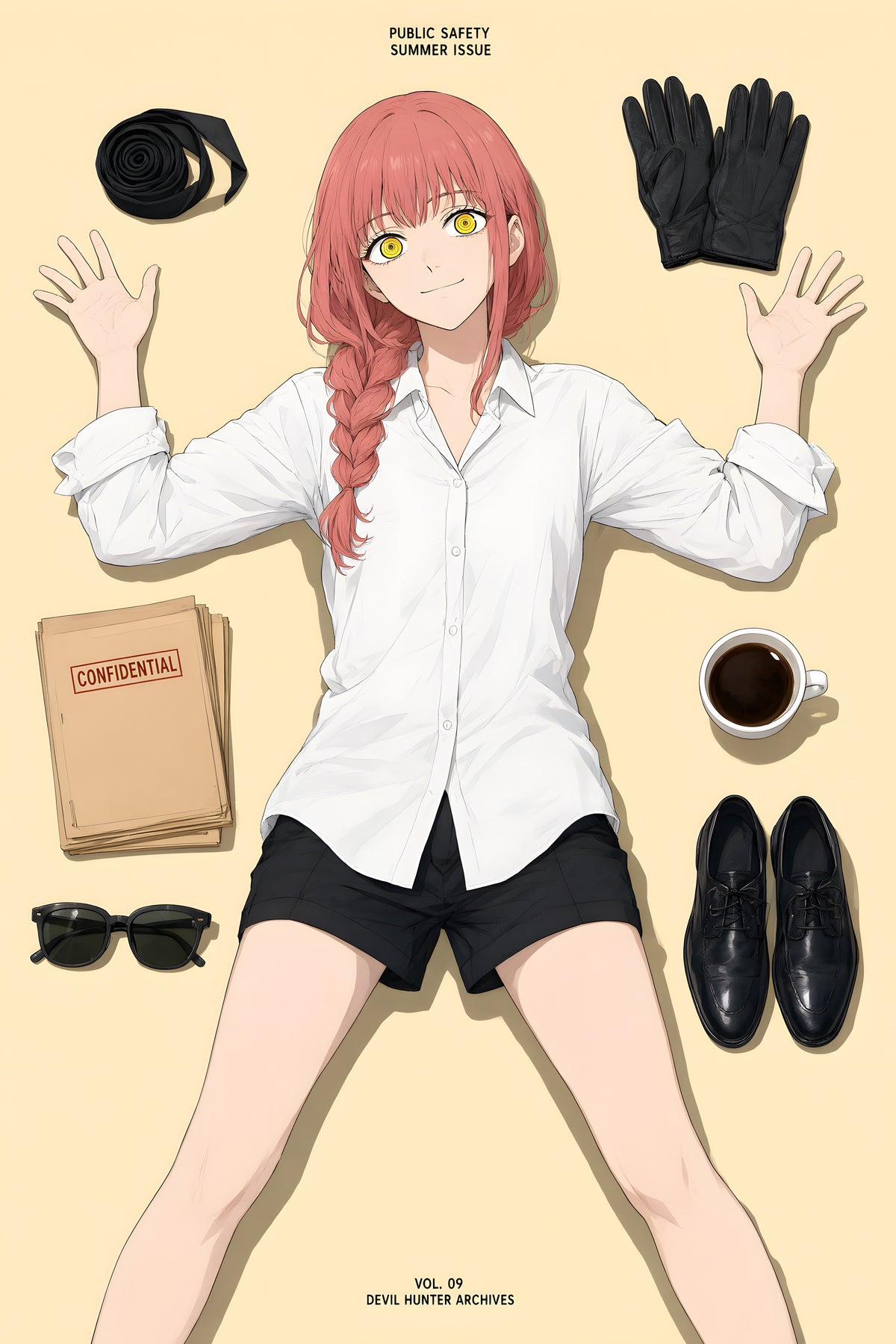 Chainsaw Man Makima Cream Flatlay Editorial Anime Poster — raw