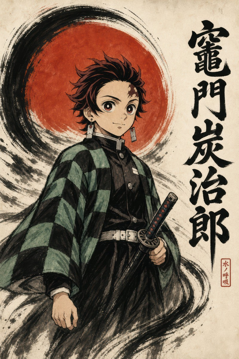 Demon Slayer Hm01 Tanjiro Sumi E Sun Anime Poster