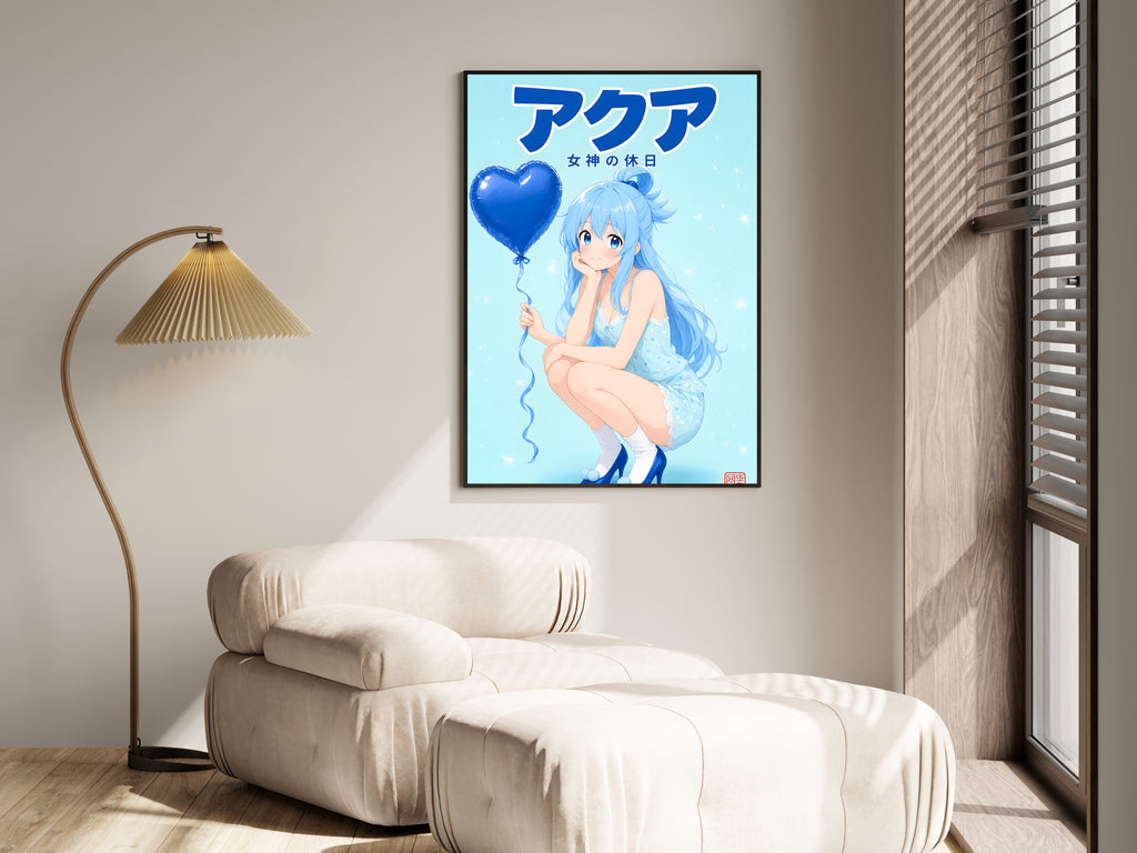 KonoSuba Aqua Blue Heart Balloon Anime Poster — i01455