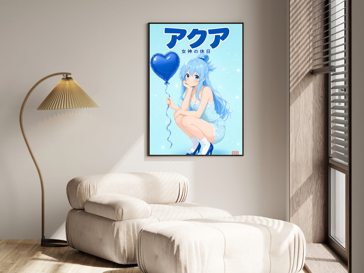 KonoSuba Aqua Blue Heart Balloon Anime Poster — i01455