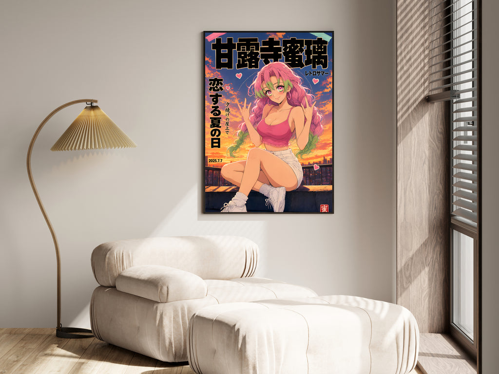 Demon Slayer Mitsuri Golden Rooftop Portrait Anime Poster — i01455
