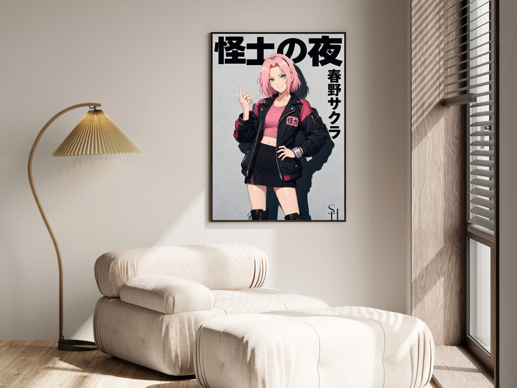 Naruto Sakura Pink Black Street Jacket Anime Poster — i01455