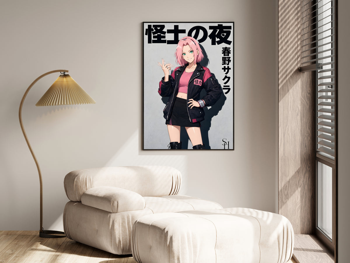 Naruto Sakura Pink Black Street Jacket Anime Poster — i01455