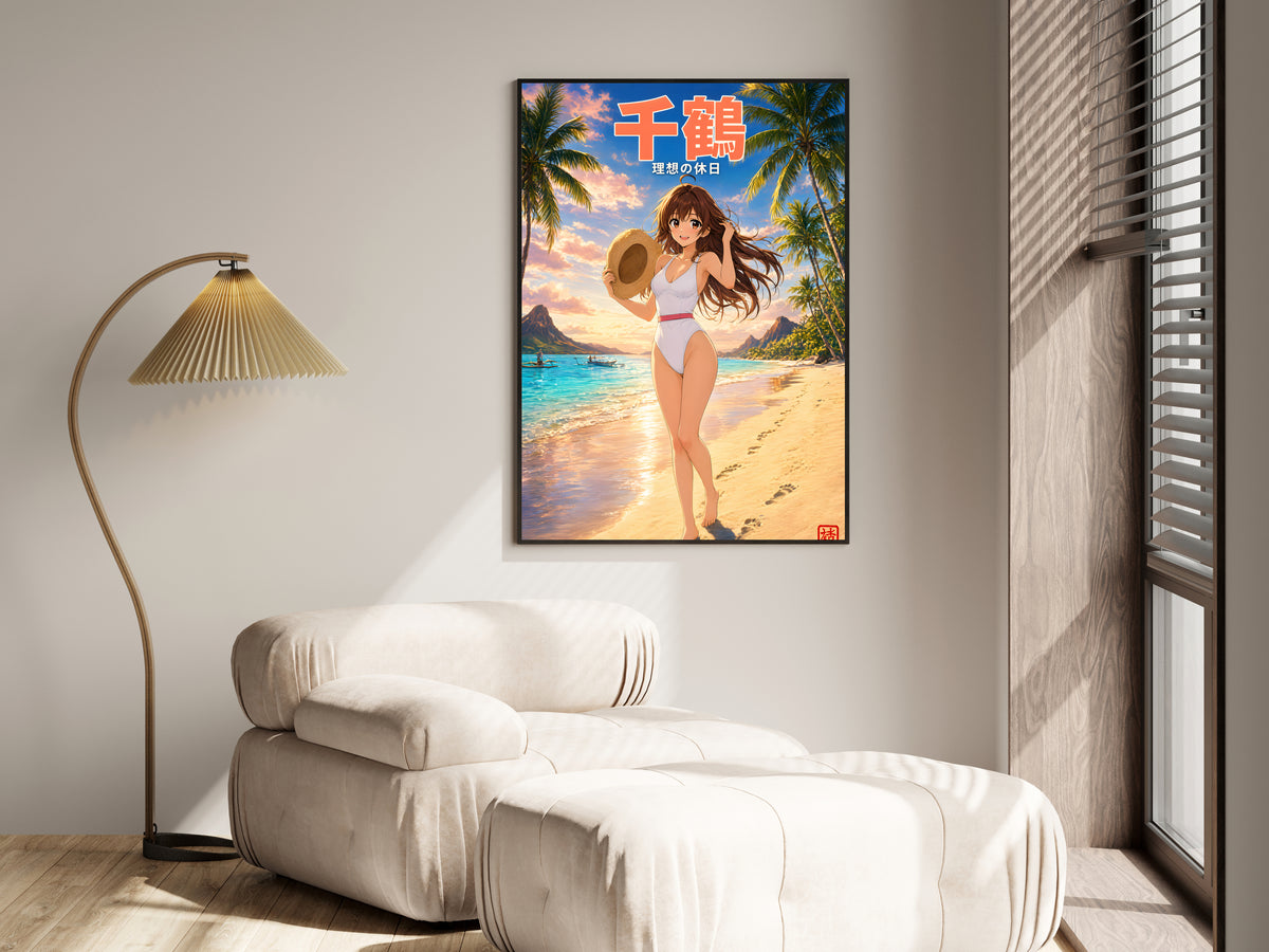 Rent-a-Girlfriend Chizuru Sunset Raised Sunhat Beach Anime Poster — i01455