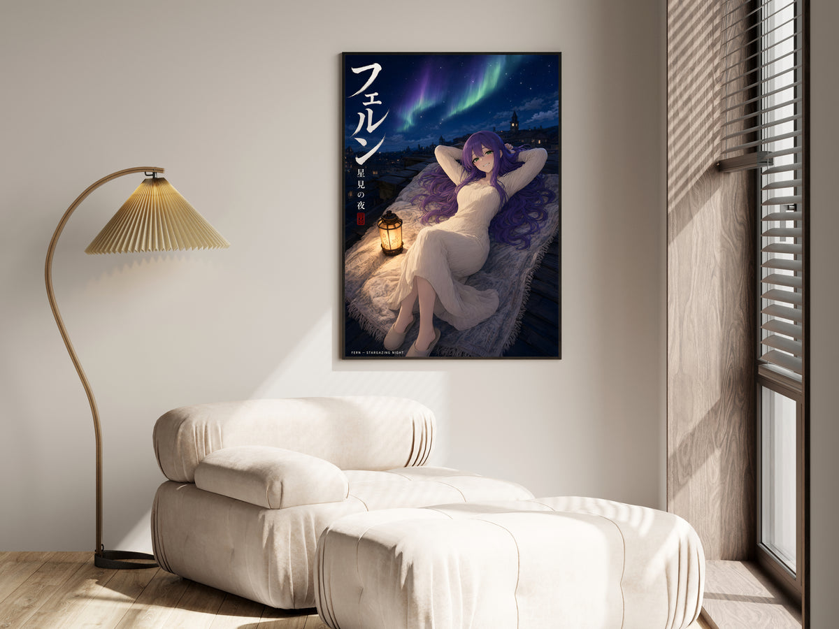 Frieren Fern Aurora Rooftop Anime Poster — i01455