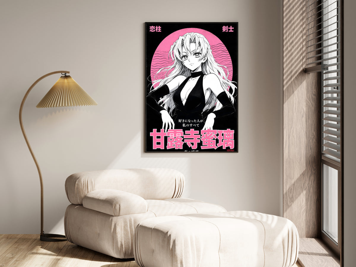 Demon Slayer Mitsuri Black and Pink Portrait Anime Poster — i01455