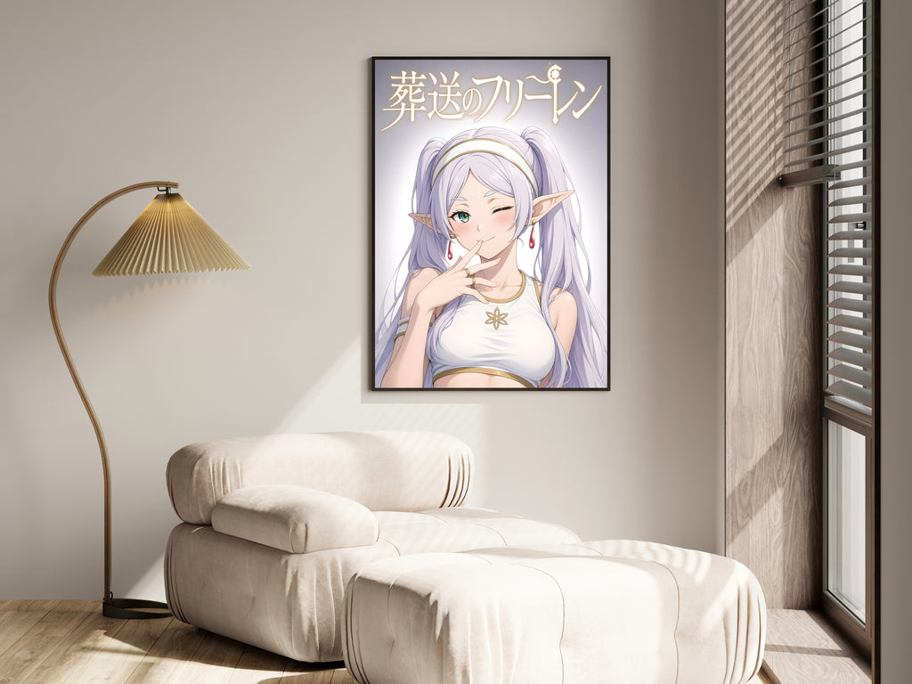 Frieren Winking Studio Portrait Anime Poster — i01455