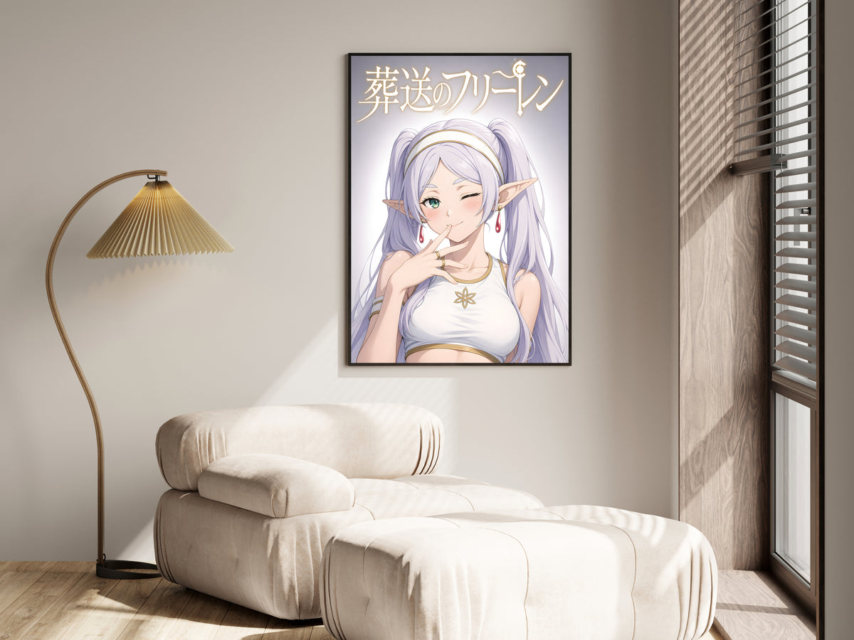 Frieren Winking Studio Portrait Anime Poster — i01455