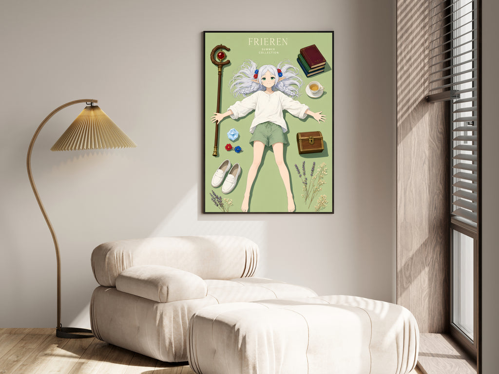 Frieren Mage Essentials Flatlay Anime Poster — i01455