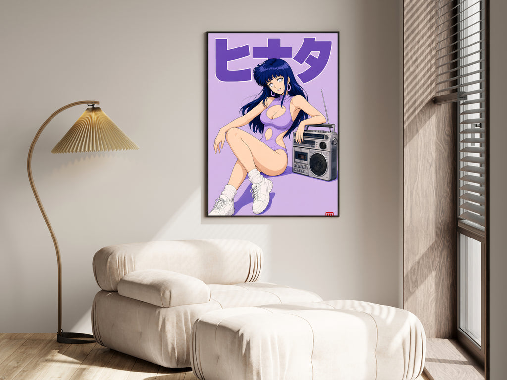 Naruto Hinata Retro Lavender Boombox Anime Poster — i01455