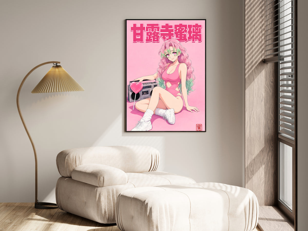 Demon Slayer Mitsuri Pink Retro Studio Anime Poster — i01455