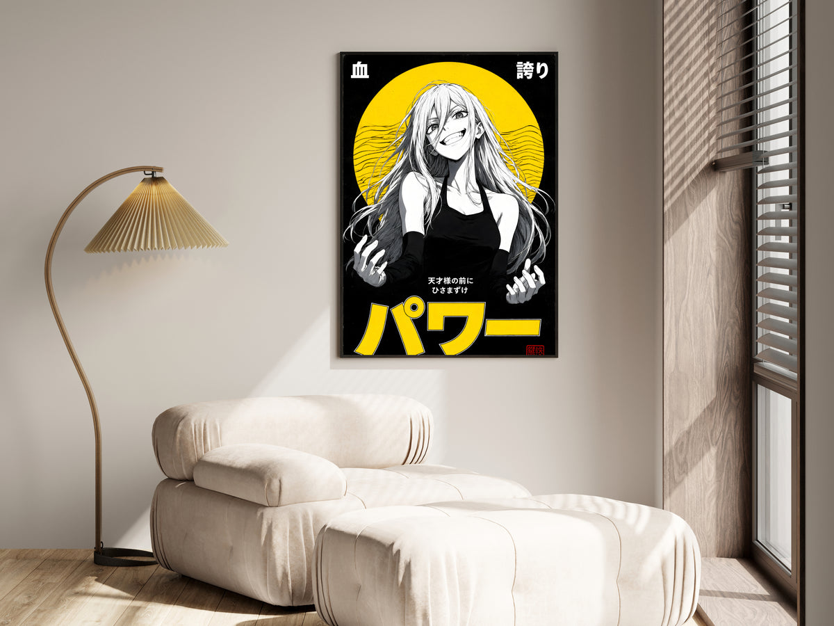 Chainsaw Man Power Monochrome Yellow Circle Portrait Anime Poster — i01455