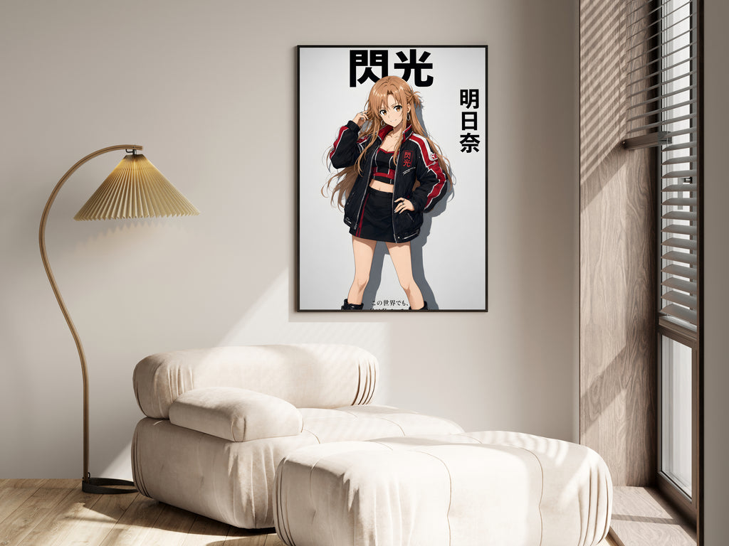 Sword Art Online Asuna Black Red Biker Jacket Anime Poster — i01455