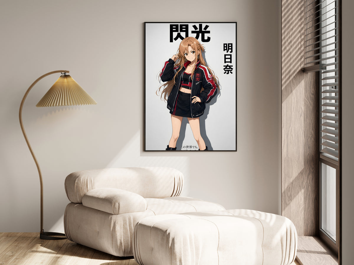 Sword Art Online Asuna Black Red Biker Jacket Anime Poster — i01455