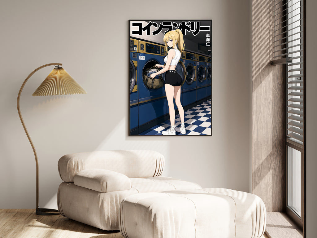 Solo Leveling Cha Hae-In Black White Laundromat Anime Poster — i01455