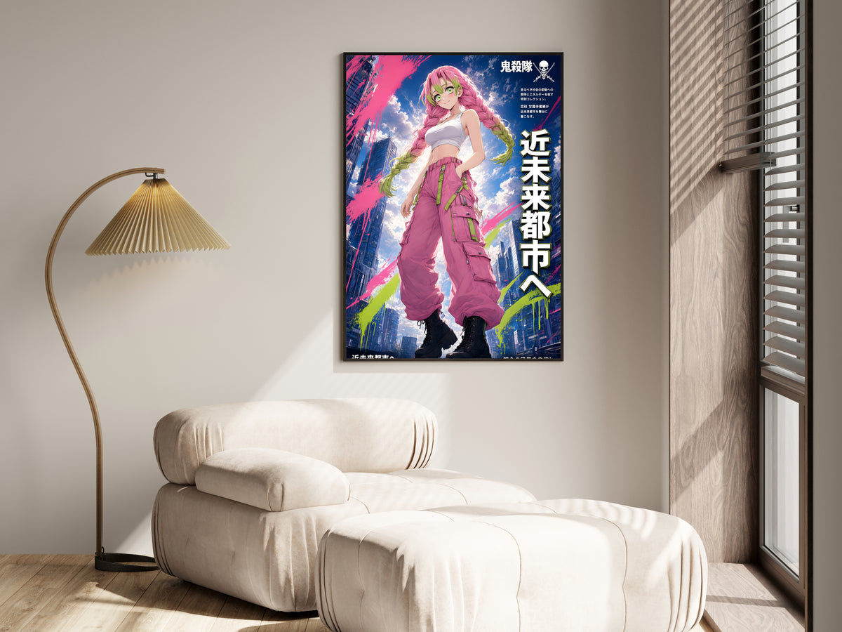 Demon Slayer Mitsuri Future City Streetwear Anime Poster — i01455