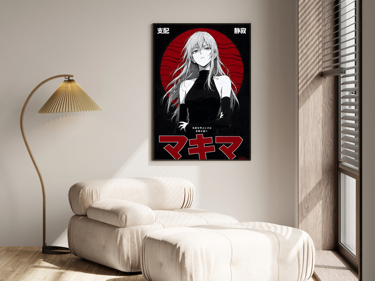 Chainsaw Man Makima Monochrome Red Circle Portrait Anime Poster — i01455