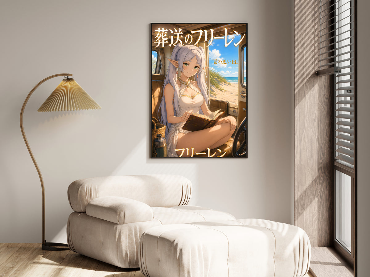 Frieren Beach Van Reading Anime Poster — i01455