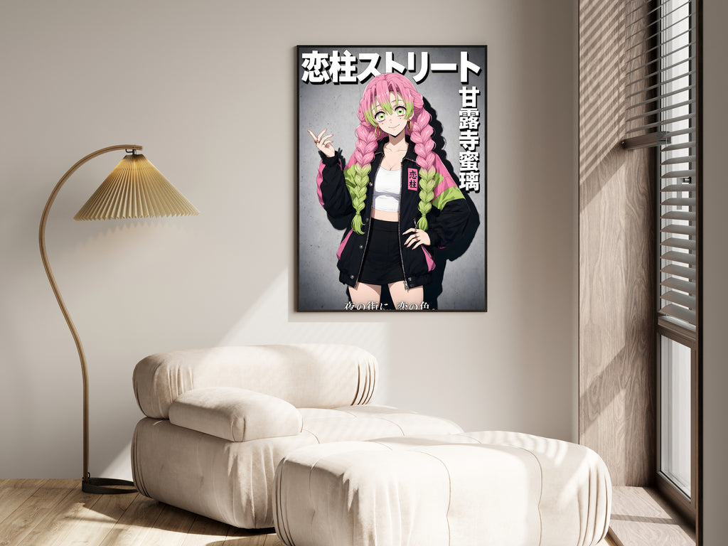 Demon Slayer Mitsuri Black Motorcycle Jacket Portrait Anime Poster — i01455