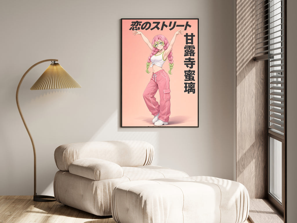 Demon Slayer Mitsuri Pink Streetwear Editorial Anime Poster — i01455