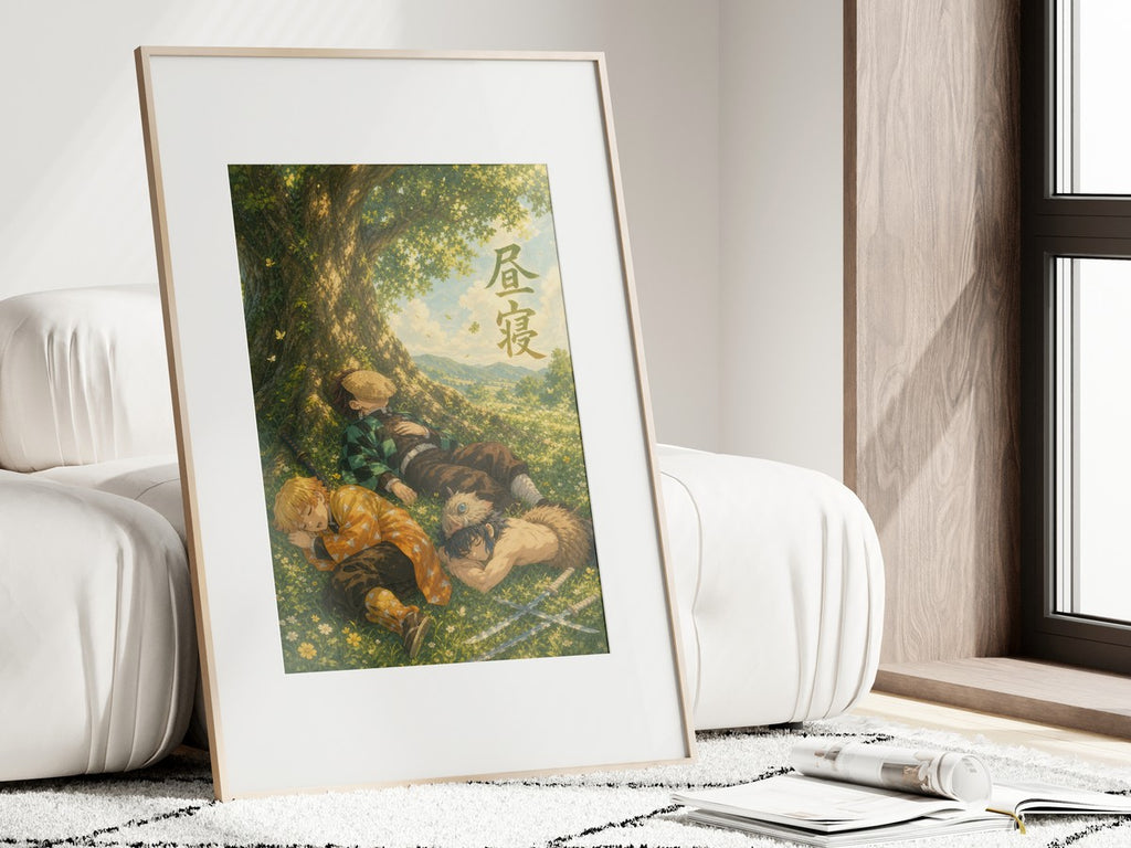 Demon Slayer Trio Napping Miyazaki Camphor Tree Anime Poster