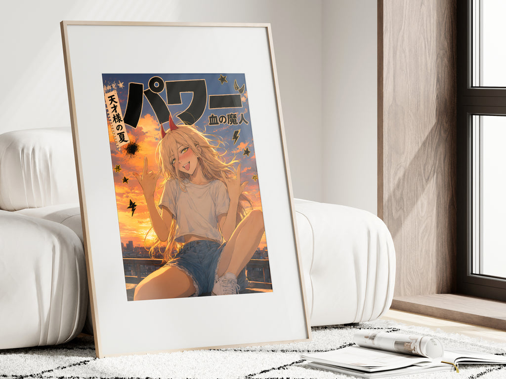 Chainsaw Man Power Sunset Double Rock Signs Anime Poster — i01462
