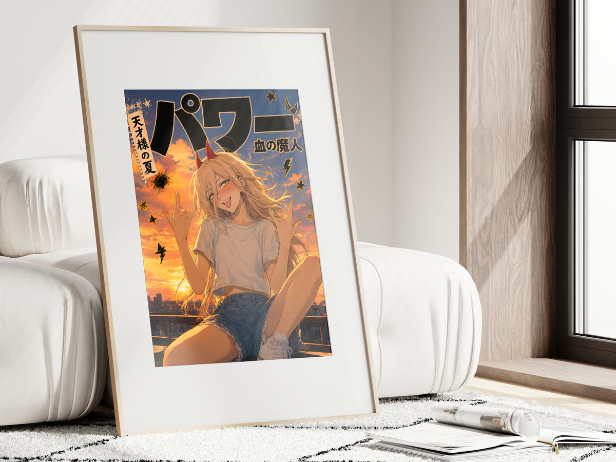 Chainsaw Man Power Sunset Double Rock Signs Anime Poster — i01462