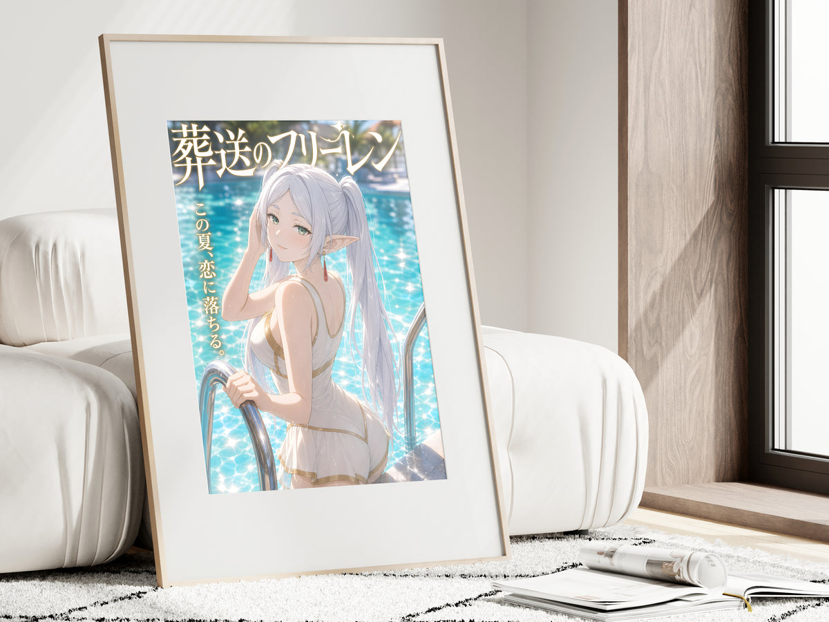 Frieren Turquoise Poolside Portrait Anime Poster — i01462