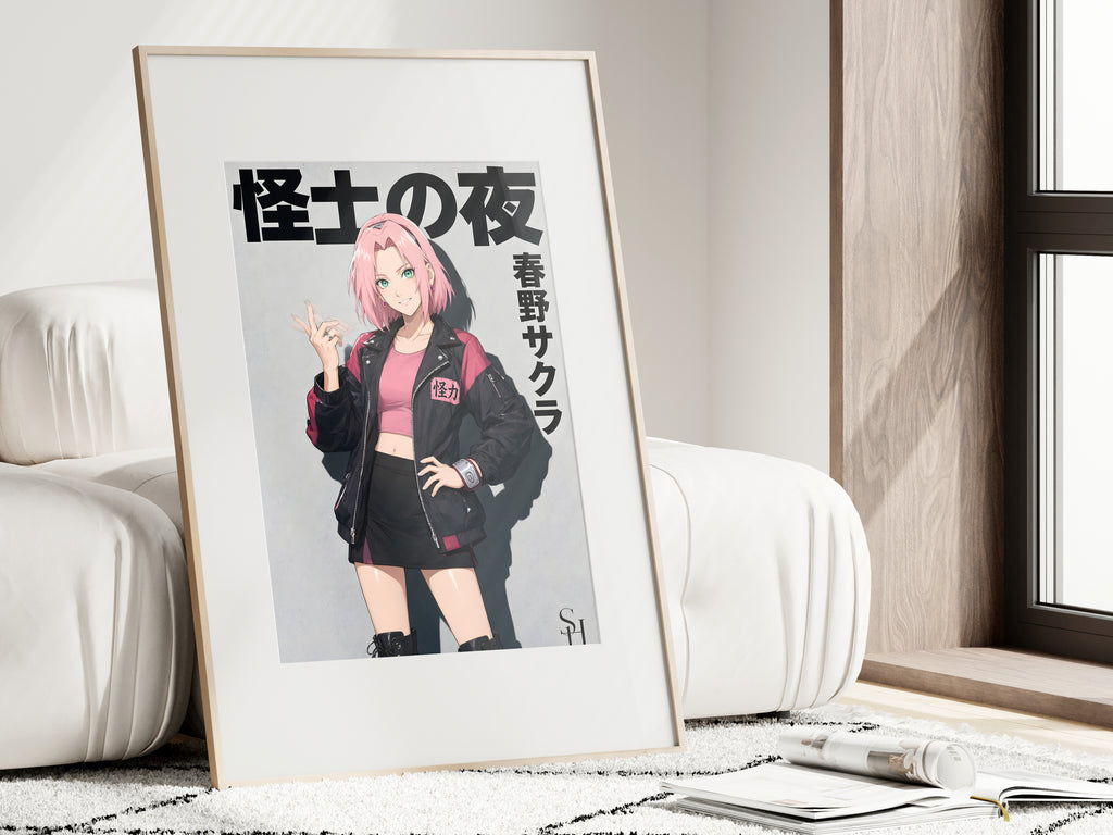 Naruto Sakura Pink Black Street Jacket Anime Poster — i01462