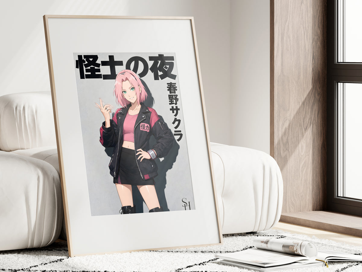 Naruto Sakura Pink Black Street Jacket Anime Poster — i01462