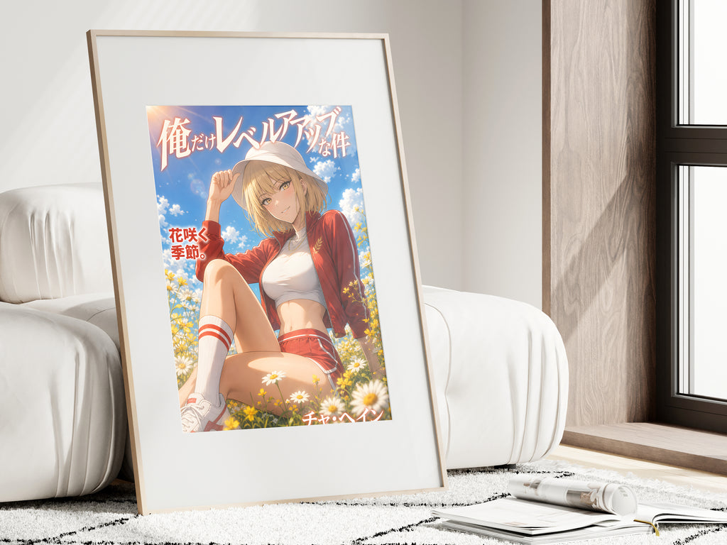 Solo Leveling Cha Hae-In Red Summer Flower Field Anime Poster — i01462