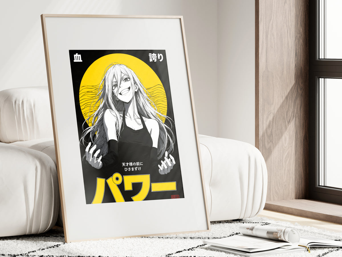 Chainsaw Man Power Monochrome Yellow Circle Portrait Anime Poster — i01462