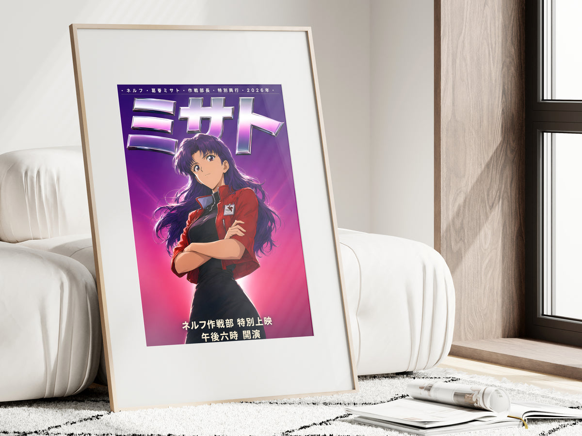 Evangelion Misato Red Jacket Chrome Portrait Anime Poster — i01462