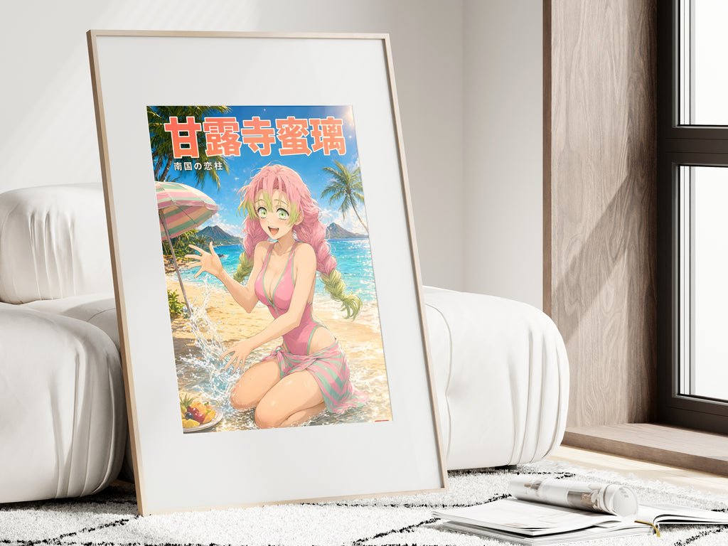 Demon Slayer Mitsuri Tropical Beach Splash Anime Poster — i01462
