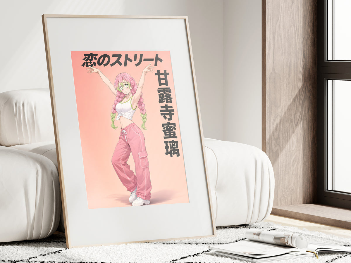 Demon Slayer Mitsuri Pink Streetwear Editorial Anime Poster — i01462