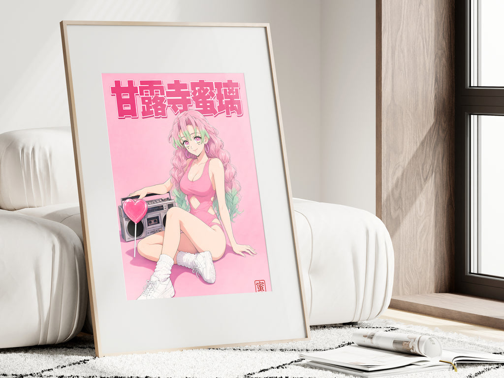Demon Slayer Mitsuri Pink Retro Studio Anime Poster — i01462