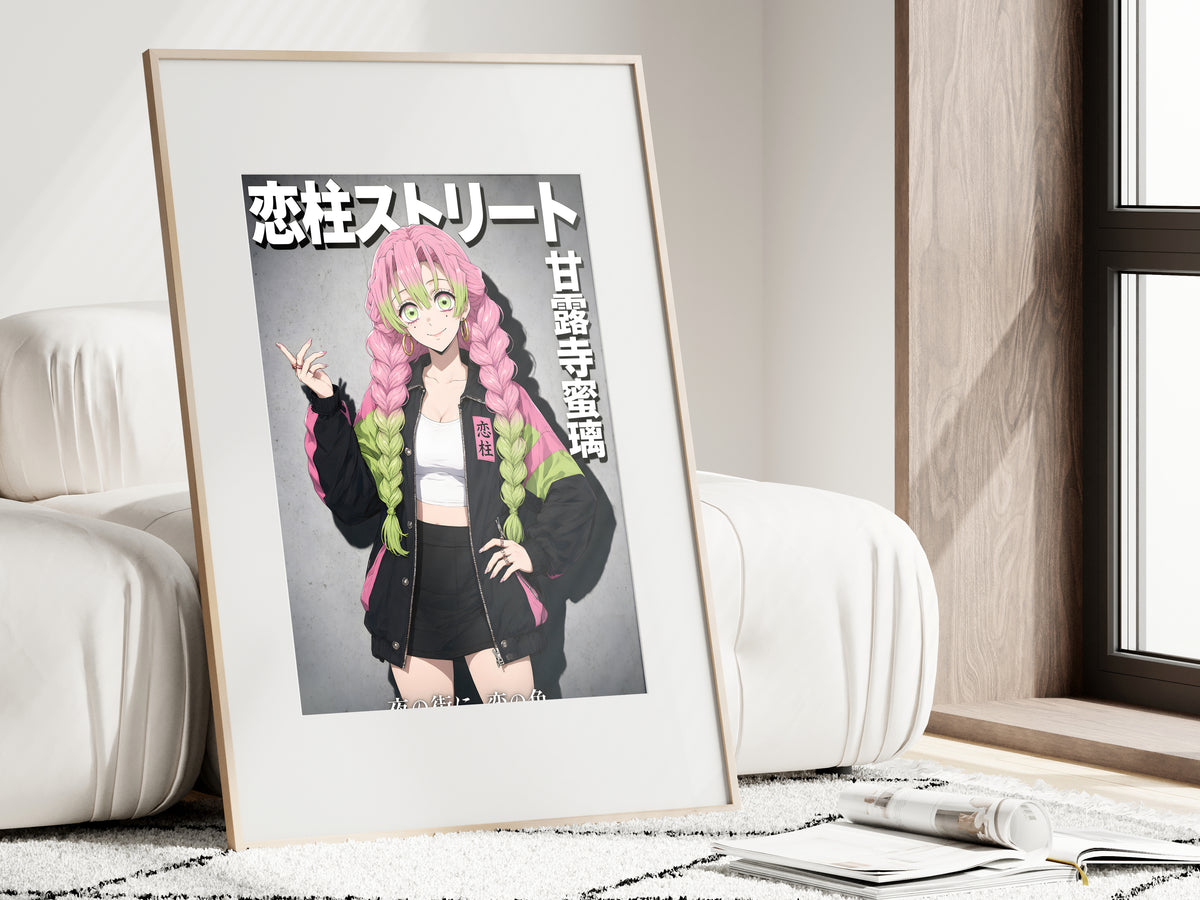 Demon Slayer Mitsuri Black Motorcycle Jacket Portrait Anime Poster — i01462
