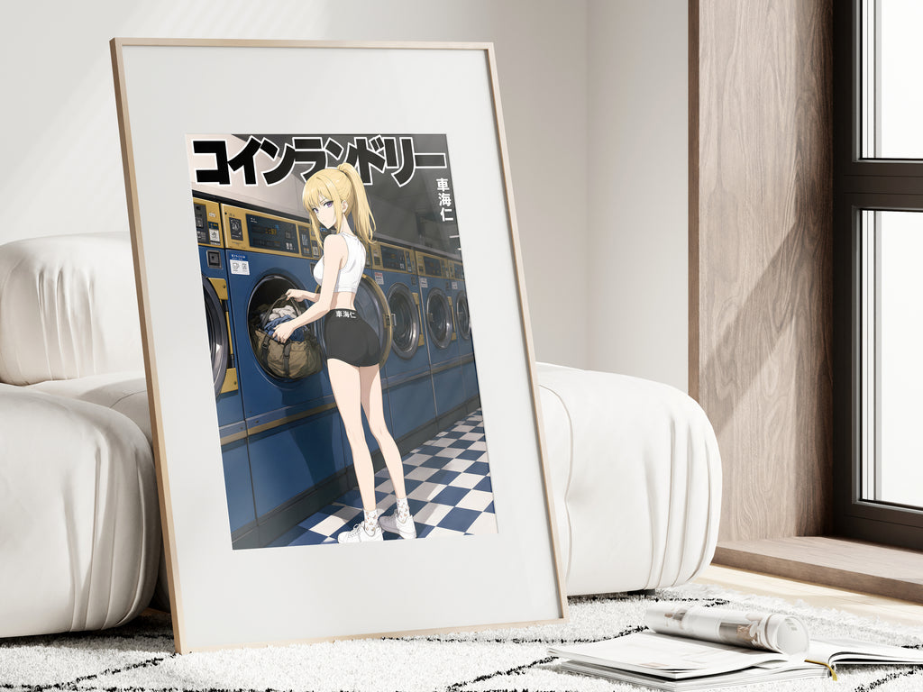 Solo Leveling Cha Hae-In Black White Laundromat Anime Poster — i01462
