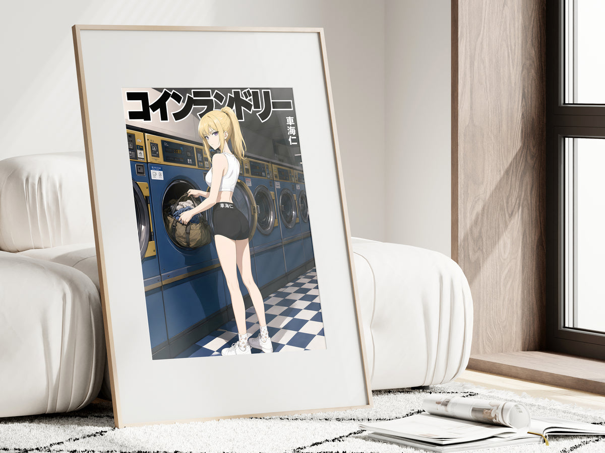 Solo Leveling Cha Hae-In Black White Laundromat Anime Poster — i01462