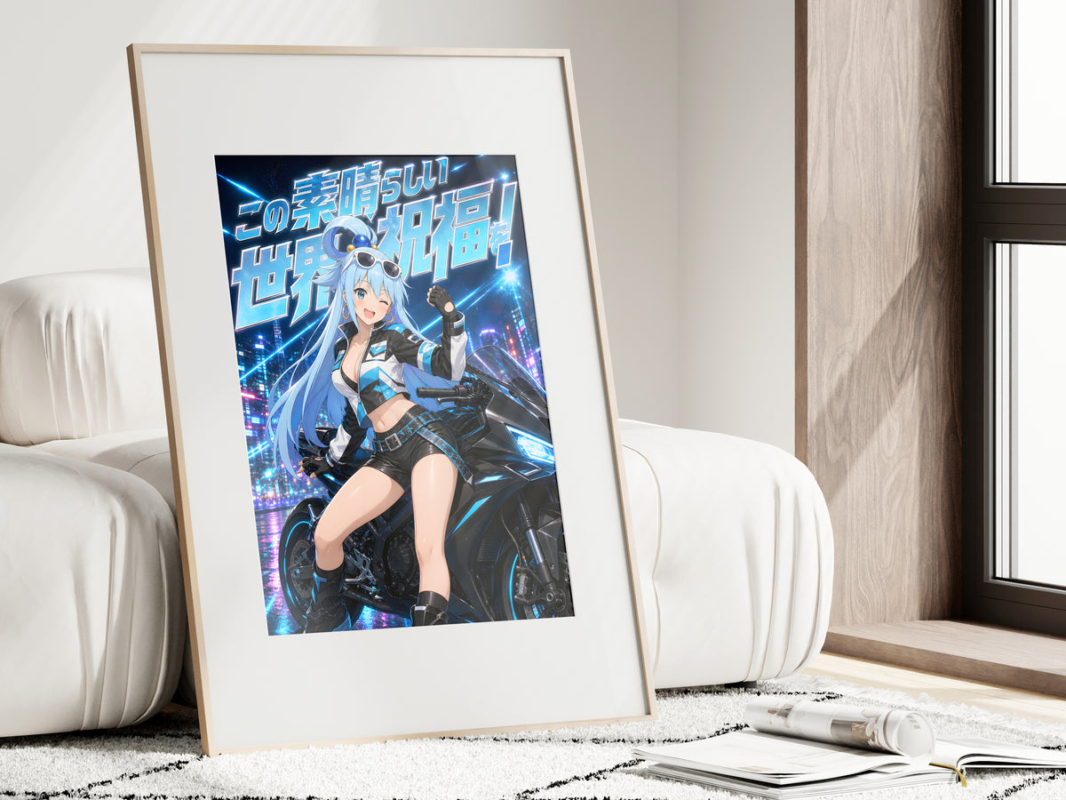 KonoSuba Aqua Neon Motorcycle Anime Poster — i01462