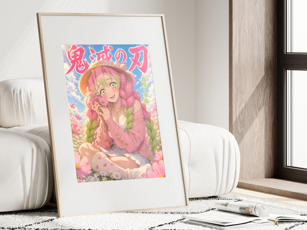 Demon Slayer Mitsuri Floral Sunhat Picnic Anime Poster — i01462