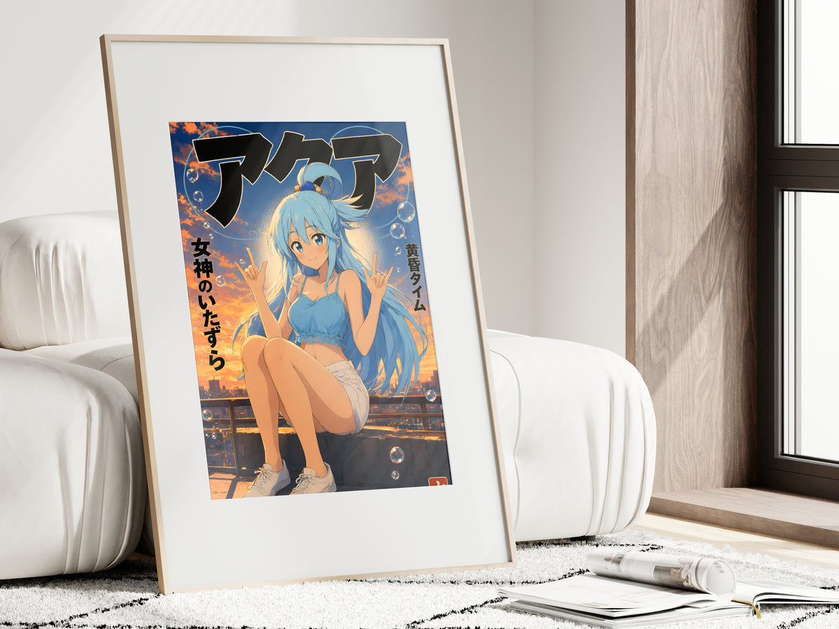 KonoSuba Aqua Golden Rooftop Portrait Anime Poster — i01462