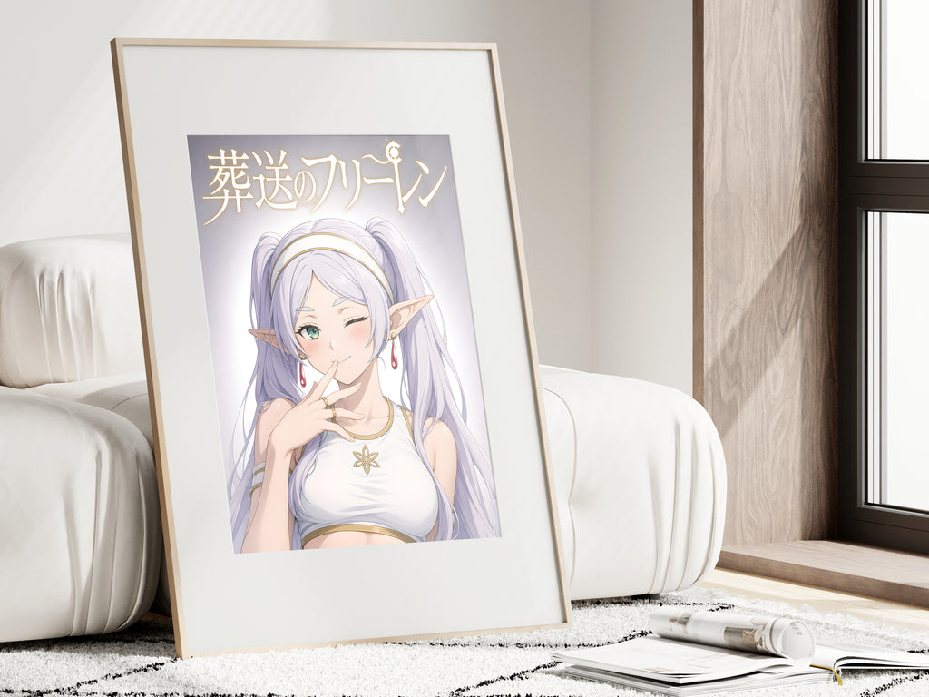 Frieren Winking Studio Portrait Anime Poster — i01462